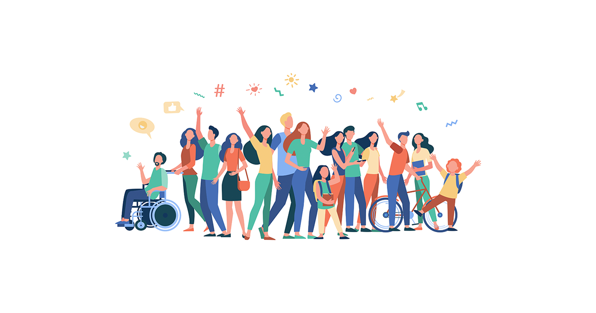 Illustration of people standing together in a community group