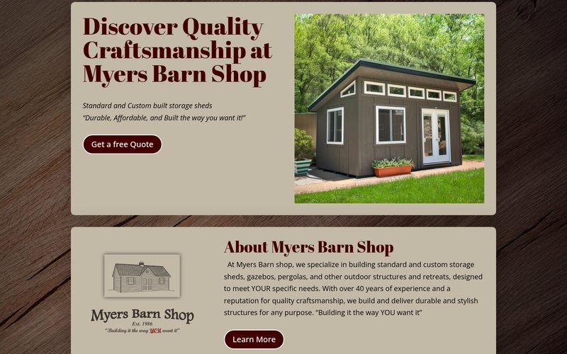Local Shed Company website homepage